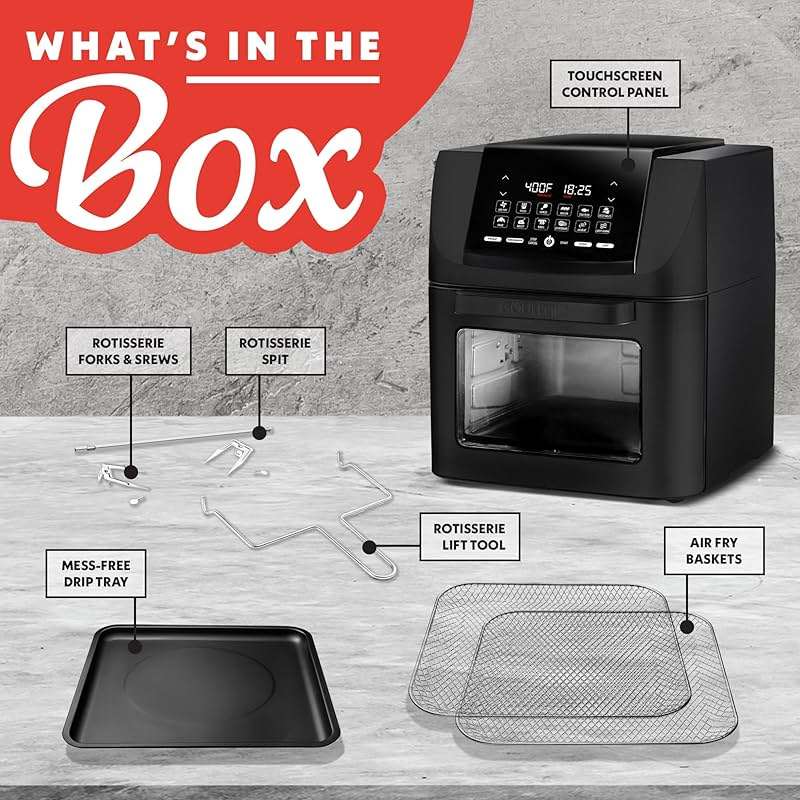 Gourmia Air Fryer - 14 Qt All-in-One Oven with Rotisserie, Digital Display with 12 Presets, Roast, Bake, Broil, Dehydrate, Dishwasher Safe Accessories, Black - Image 7