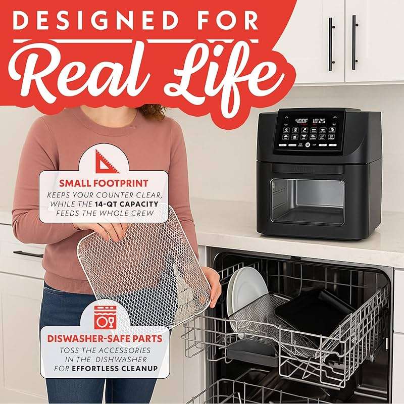 Gourmia Air Fryer - 14 Qt All-in-One Oven with Rotisserie, Digital Display with 12 Presets, Roast, Bake, Broil, Dehydrate, Dishwasher Safe Accessories, Black - Image 8