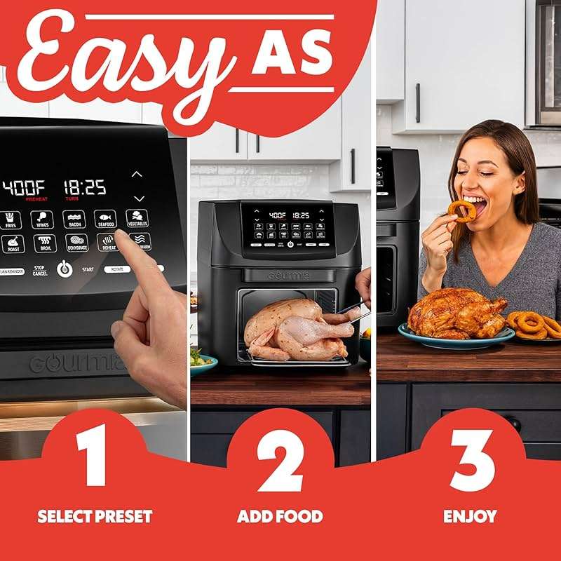 Gourmia Air Fryer - 14 Qt All-in-One Oven with Rotisserie, Digital Display with 12 Presets, Roast, Bake, Broil, Dehydrate, Dishwasher Safe Accessories, Black - Image 10