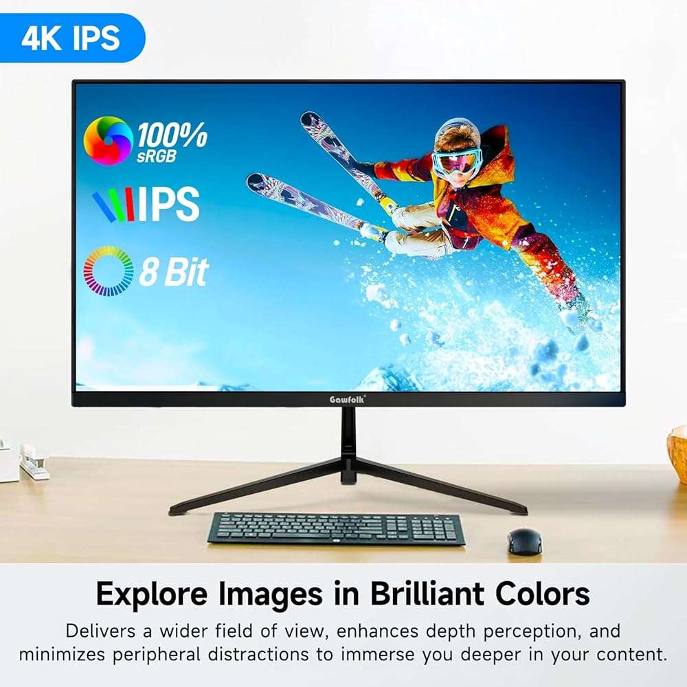Gawfolk 27 Inch 4K Monitor IPS 60Hz, UHD 3840 x 2160p PC Monitors, Computer Dispaly for Home & Office, Support HDMI & DP, Wall Mount Compatible - Image 2