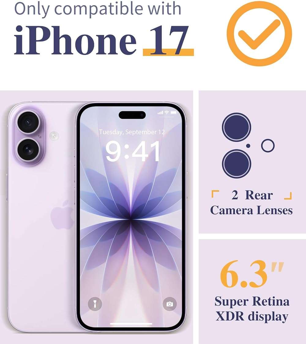 GVIEWIN for iPhone 17 Case, with Screen Protector+Camera Lens Protector, [NonYellowing] Clear Floral Slim Shockproof Protective Hard PC Back Women Phone Case for iPhone 17 6.3", Floratopia/Colorful - Image 2
