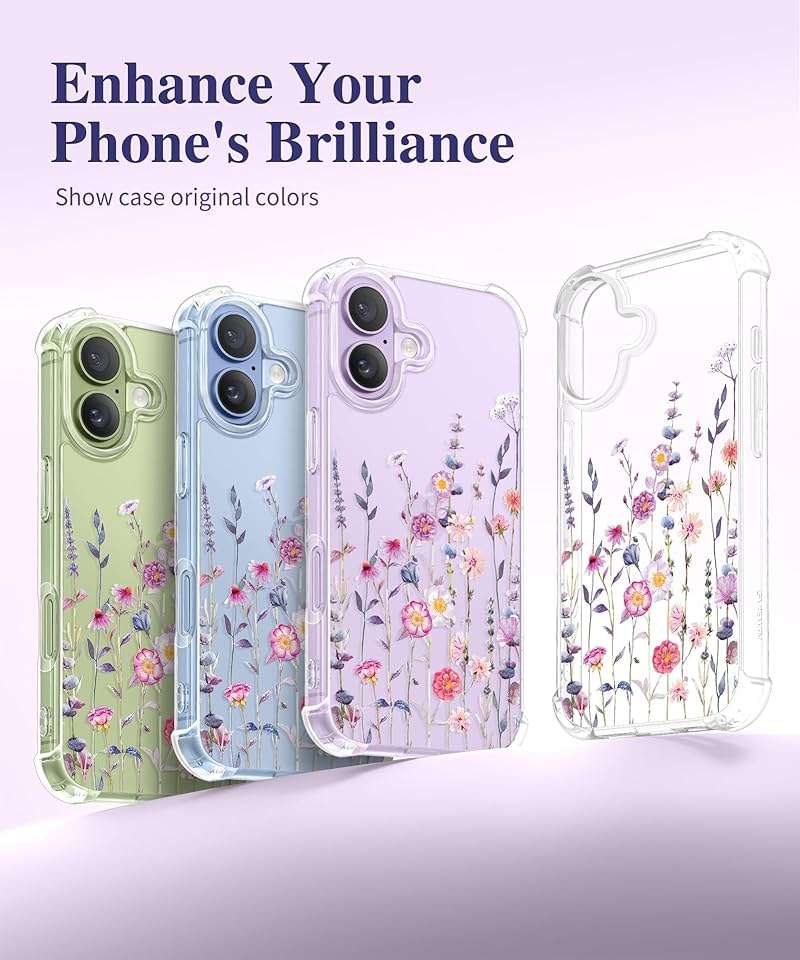 GVIEWIN for iPhone 17 Case, with Screen Protector+Camera Lens Protector, [NonYellowing] Clear Floral Slim Shockproof Protective Hard PC Back Women Phone Case for iPhone 17 6.3", Floratopia/Colorful - Image 5