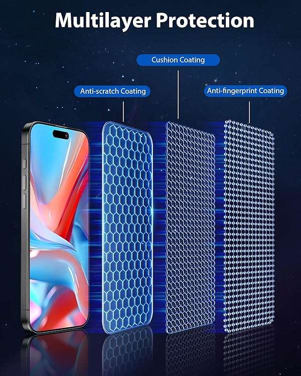 Mkeke for iPhone 15 Pro Max Screen Protector 3 Pack, [9H+ Hardness] [Military-Grade Drop Protection] [Sensitive Touch] [Easy Installation] [HD Clear] Full Edge Coverage Tempered Glass - Image 3