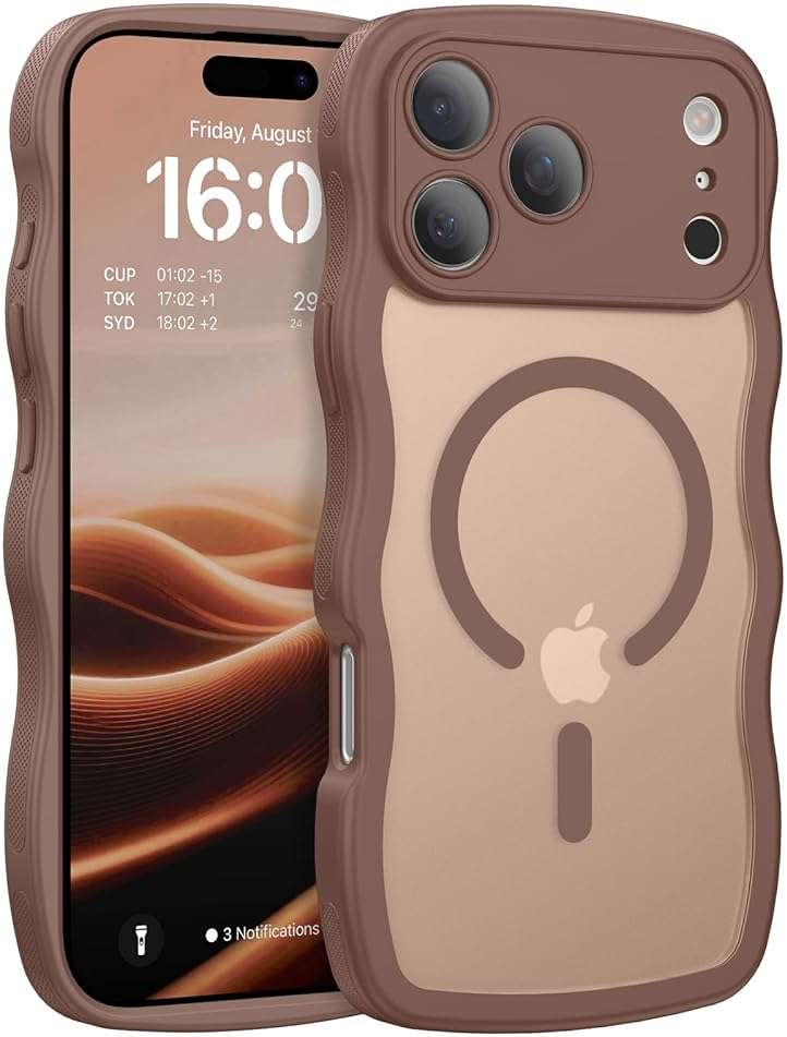 BENTOBEN Magnetic for iPhone 17 Pro Max Case, Cute Wavy [Full Camera Protection][Compatible with MagSafe] Matte Anti-Slip Bumper Women Girls Boys Protective Cover for 17 ProMax 6.9", Desert Titanium - Image 1