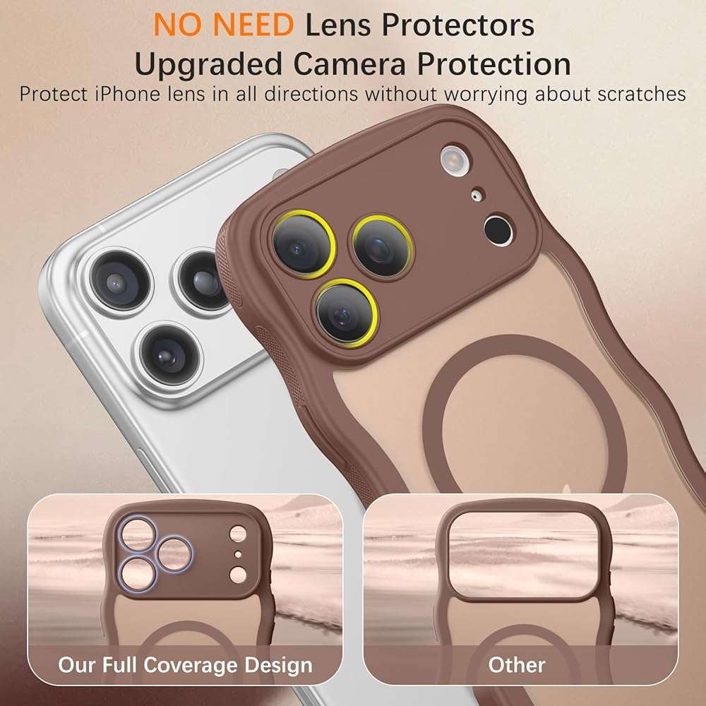 BENTOBEN Magnetic for iPhone 17 Pro Max Case, Cute Wavy [Full Camera Protection][Compatible with MagSafe] Matte Anti-Slip Bumper Women Girls Boys Protective Cover for 17 ProMax 6.9", Desert Titanium - Image 4