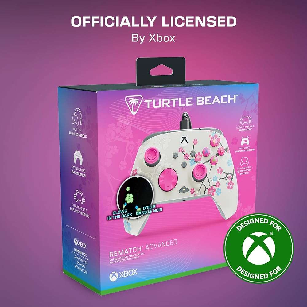 Turtle Beach Rematch Advanced Wired Gaming Controller Licensed for Xbox Series X|S, Xbox One, Windows PC - Colorful, Remappable Buttons, Hair Triggers, Audio Controls, Impulse Triggers - Cherry Blossom - Image 9
