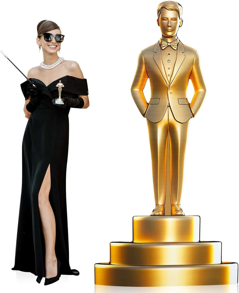 Jetec 6 Feet Movie Night Trophy Cardboard Cutout Standup Life Size Movie Premiere Award Theme Party Decorations Backdrop Photo Booth Red Carpet Gold Male Award Statue Stand-up for Party Decor Supplies - Image 1