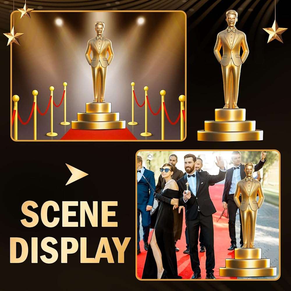 Jetec 6 Feet Movie Night Trophy Cardboard Cutout Standup Life Size Movie Premiere Award Theme Party Decorations Backdrop Photo Booth Red Carpet Gold Male Award Statue Stand-up for Party Decor Supplies - Image 3