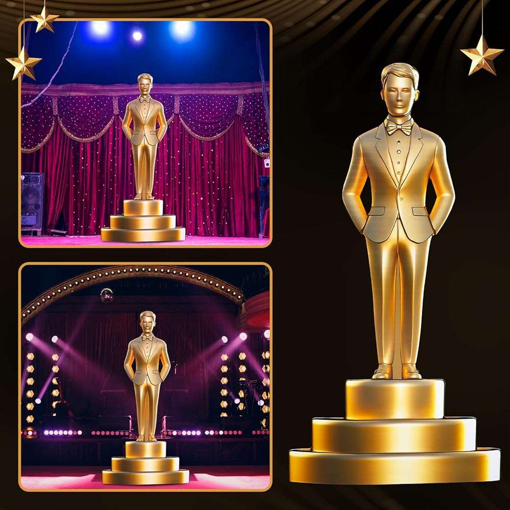 Jetec 6 Feet Movie Night Trophy Cardboard Cutout Standup Life Size Movie Premiere Award Theme Party Decorations Backdrop Photo Booth Red Carpet Gold Male Award Statue Stand-up for Party Decor Supplies - Image 4