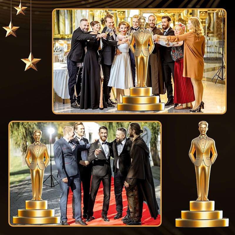 Jetec 6 Feet Movie Night Trophy Cardboard Cutout Standup Life Size Movie Premiere Award Theme Party Decorations Backdrop Photo Booth Red Carpet Gold Male Award Statue Stand-up for Party Decor Supplies - Image 5