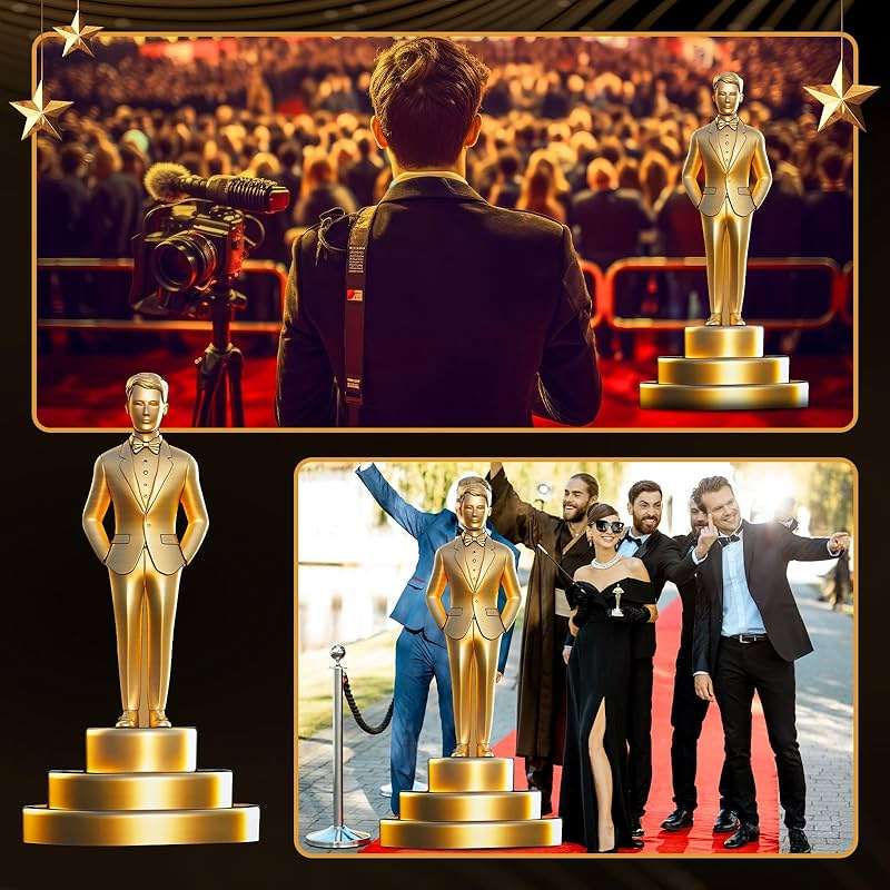 Jetec 6 Feet Movie Night Trophy Cardboard Cutout Standup Life Size Movie Premiere Award Theme Party Decorations Backdrop Photo Booth Red Carpet Gold Male Award Statue Stand-up for Party Decor Supplies - Image 6