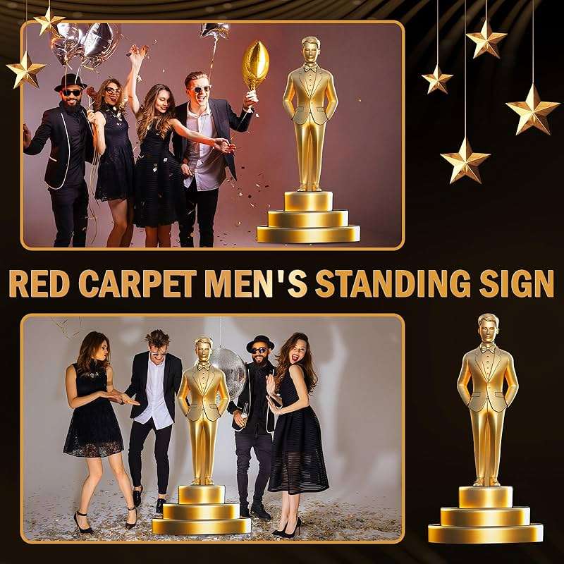 Jetec 6 Feet Movie Night Trophy Cardboard Cutout Standup Life Size Movie Premiere Award Theme Party Decorations Backdrop Photo Booth Red Carpet Gold Male Award Statue Stand-up for Party Decor Supplies - Image 7