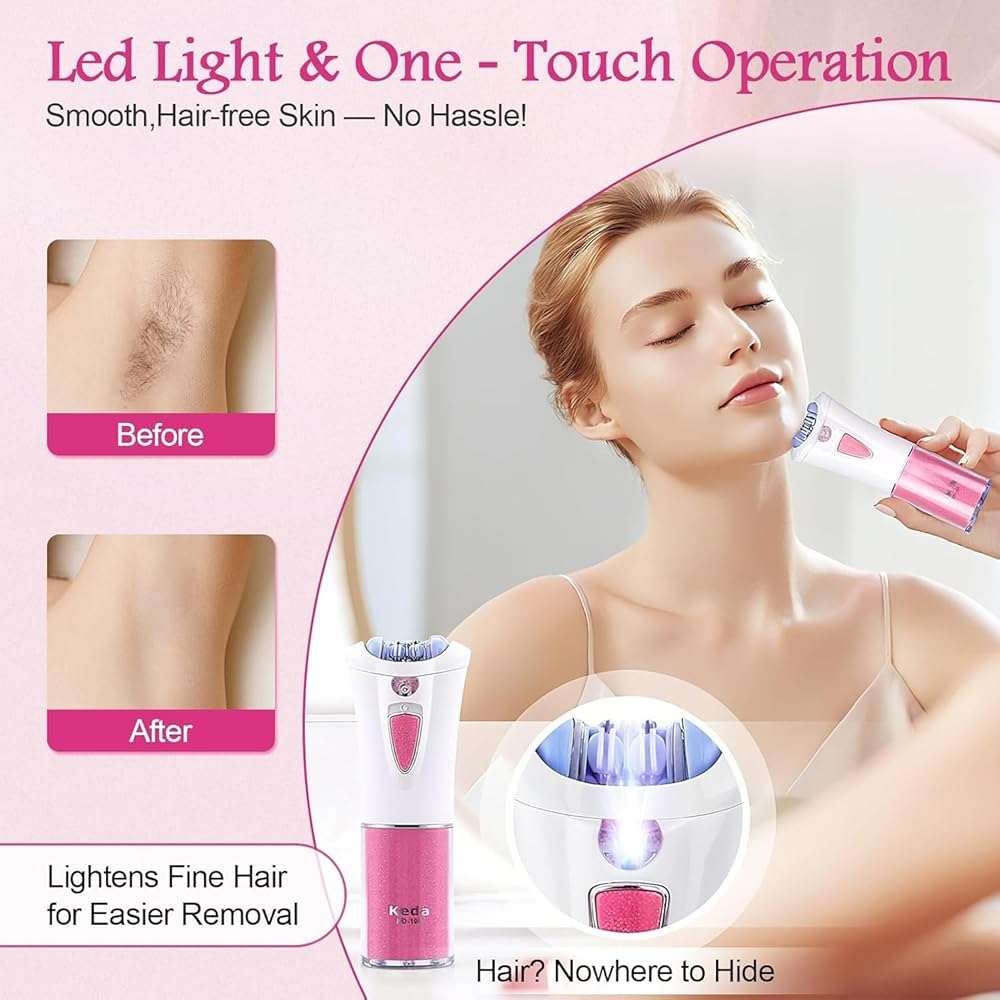 Skin Epilator, 2026 New Epilators Hair Removal for Face, Smooth Glide Epilators for Women with LED Light, Cordless Facial Hair Removal for Bikini Arm Legs Underarm, Portable Epilator - Image 4