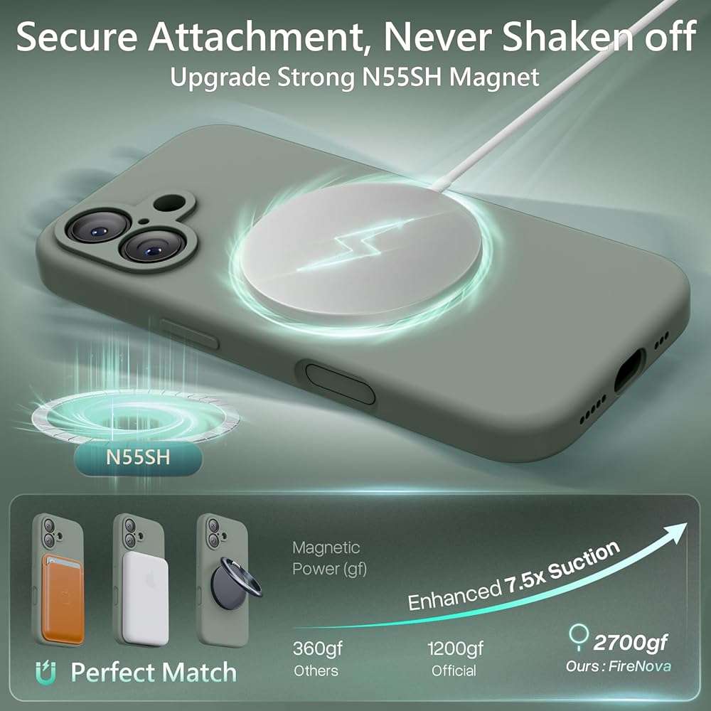 FireNova Magnetic for iPhone 17 Case, Compatible with MagSafe, [Integrated Silicone Camera Control Button] [Camera Protection] Anti-Scratch Microfiber Lining Phone Case, 6.3", Calke Green - Image 6