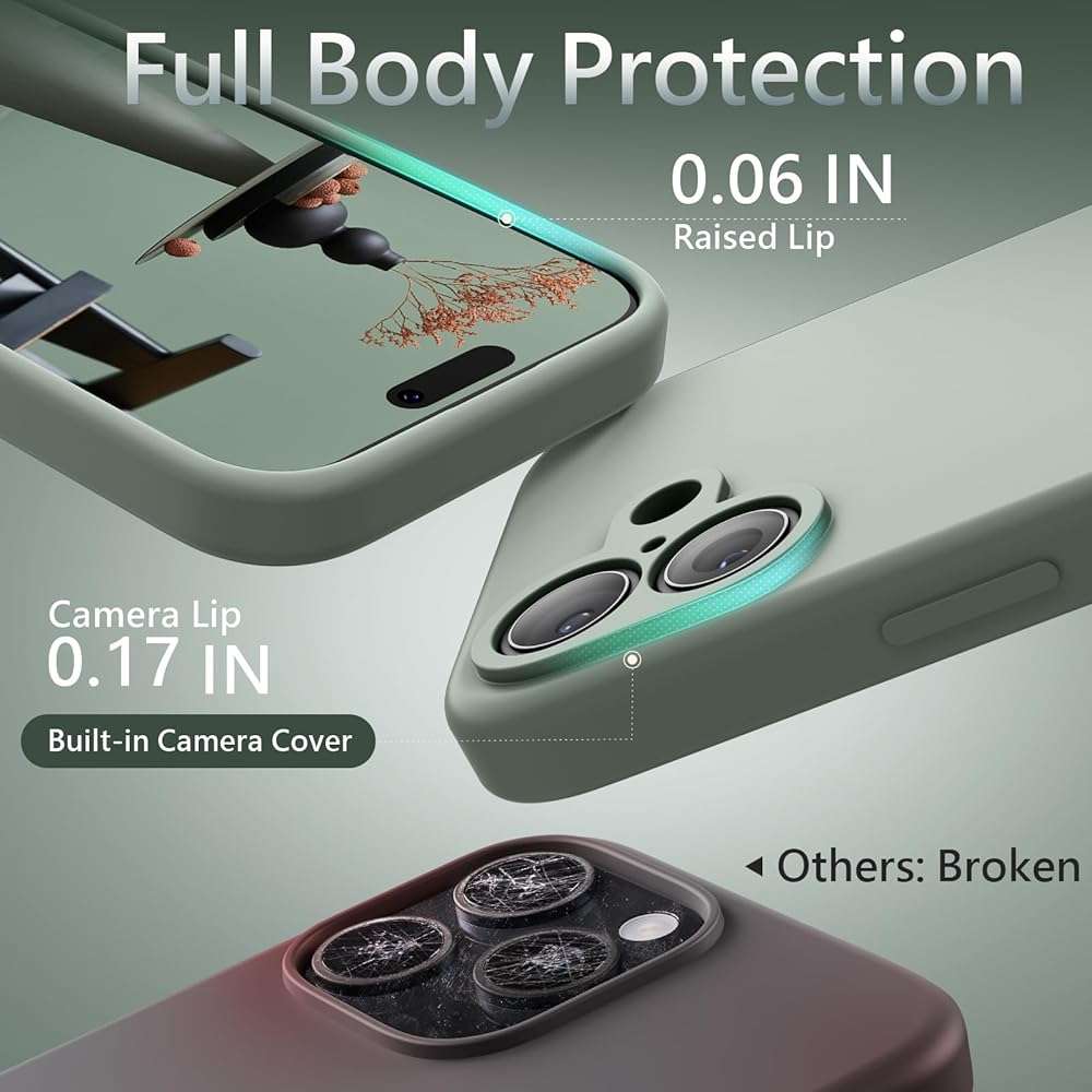 FireNova Magnetic for iPhone 17 Case, Compatible with MagSafe, [Integrated Silicone Camera Control Button] [Camera Protection] Anti-Scratch Microfiber Lining Phone Case, 6.3", Calke Green - Image 7