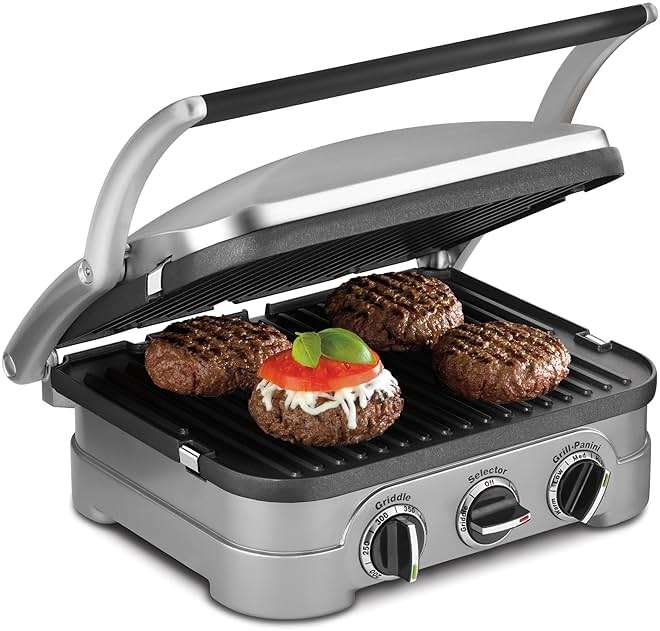 Cuisinart Griddler Indoor Grill, Panini Press, Sandwich Maker & More, 5-in-1 Grilling, Dishwasher-Safe Nonstick Cooking Plates, GR-4NNAS, Stainless Steel - Image 1