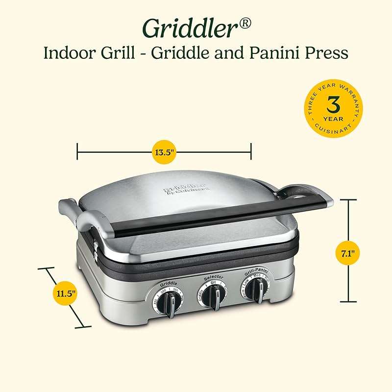 Cuisinart Griddler Indoor Grill, Panini Press, Sandwich Maker & More, 5-in-1 Grilling, Dishwasher-Safe Nonstick Cooking Plates, GR-4NNAS, Stainless Steel - Image 3