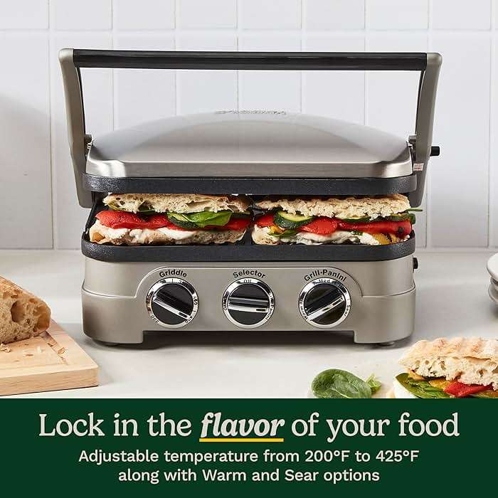 Cuisinart Griddler Indoor Grill, Panini Press, Sandwich Maker & More, 5-in-1 Grilling, Dishwasher-Safe Nonstick Cooking Plates, GR-4NNAS, Stainless Steel - Image 6