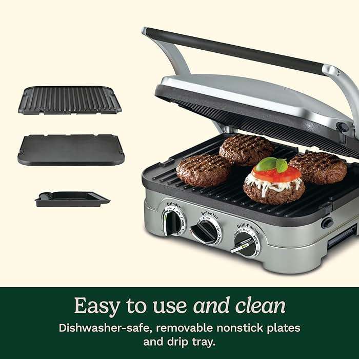 Cuisinart Griddler Indoor Grill, Panini Press, Sandwich Maker & More, 5-in-1 Grilling, Dishwasher-Safe Nonstick Cooking Plates, GR-4NNAS, Stainless Steel - Image 7