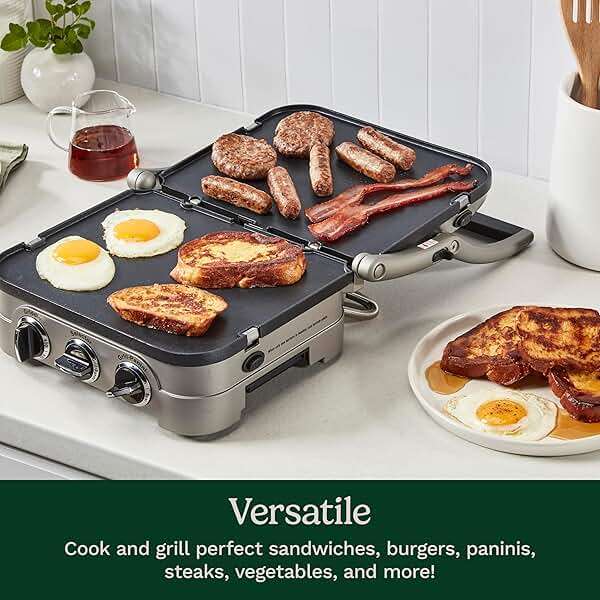 Cuisinart Griddler Indoor Grill, Panini Press, Sandwich Maker & More, 5-in-1 Grilling, Dishwasher-Safe Nonstick Cooking Plates, GR-4NNAS, Stainless Steel - Image 8