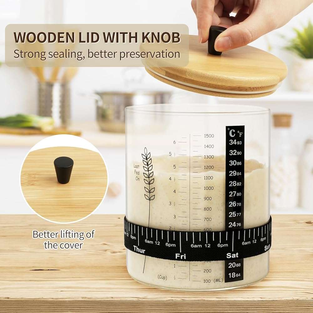 Rakovar 50oz Sourdough Starter Jar, Wide Mouth Sourdough Jar, Large Capacity Sourdough Bread Starter Kit with Lid, Band, Date Tracker, Temp, Sourdough Starter Kit for Sour Dough (1 Pack) - Image 4