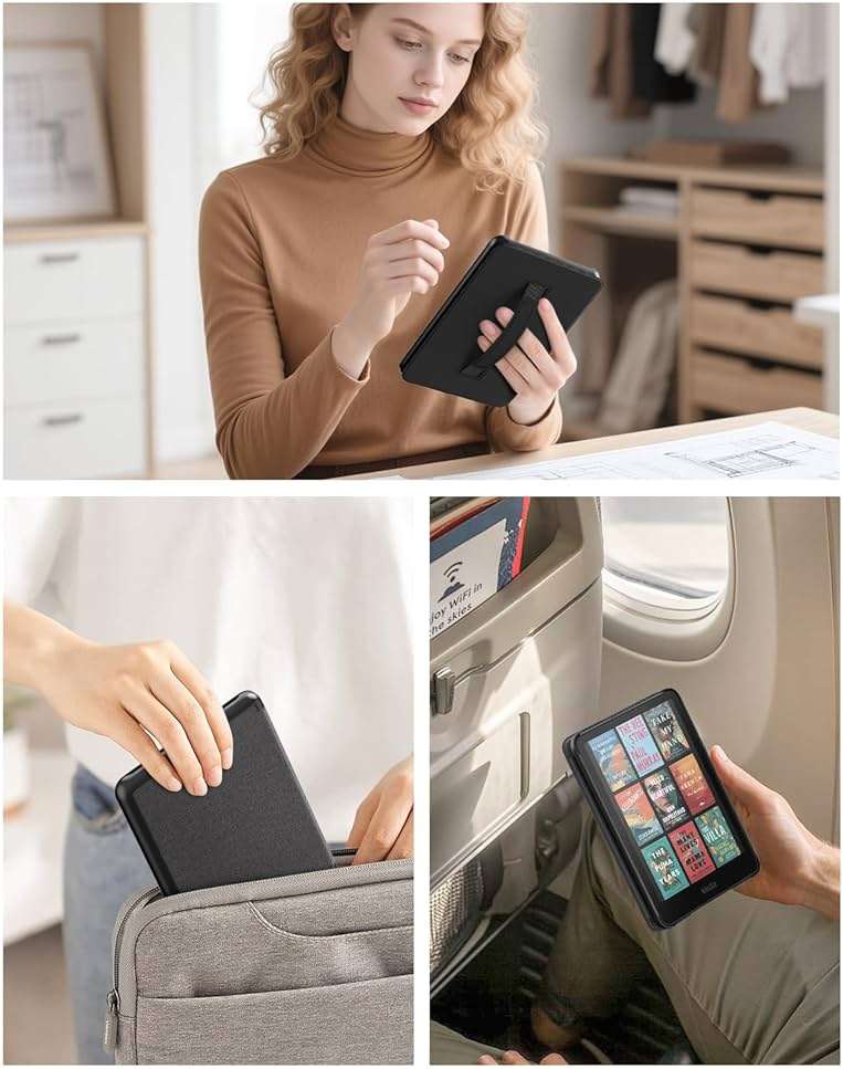 MoKo Case for All-New 7" Kindle Paperwhite(12th Gen 2024) and Kindle Colorsoft Signature Edition 2024, Lightweight Shell Cover with Hand Strap Auto Wake/Sleep for Kindle Paperwhite 2024, Denim Black - Image 7