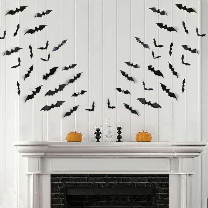 120pcs Halloween Bats Decorations Outdoor Indoor, Halloween Party Supplies, 3D Bat Stickers for Wall Window Home Kitchen Scary Decor (4 Sizes, Black) - Image 2
