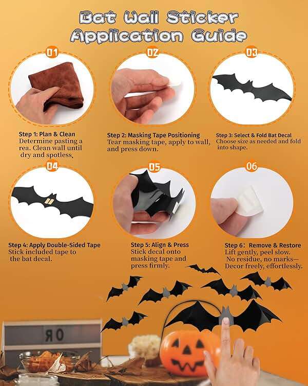 120pcs Halloween Bats Decorations Outdoor Indoor, Halloween Party Supplies, 3D Bat Stickers for Wall Window Home Kitchen Scary Decor (4 Sizes, Black) - Image 6