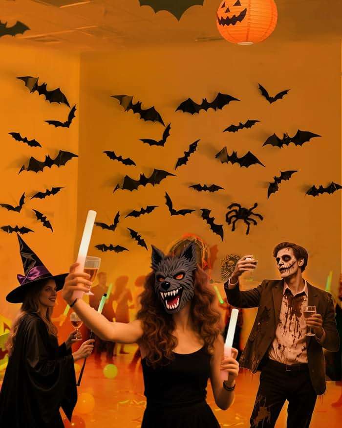 120pcs Halloween Bats Decorations Outdoor Indoor, Halloween Party Supplies, 3D Bat Stickers for Wall Window Home Kitchen Scary Decor (4 Sizes, Black) - Image 7