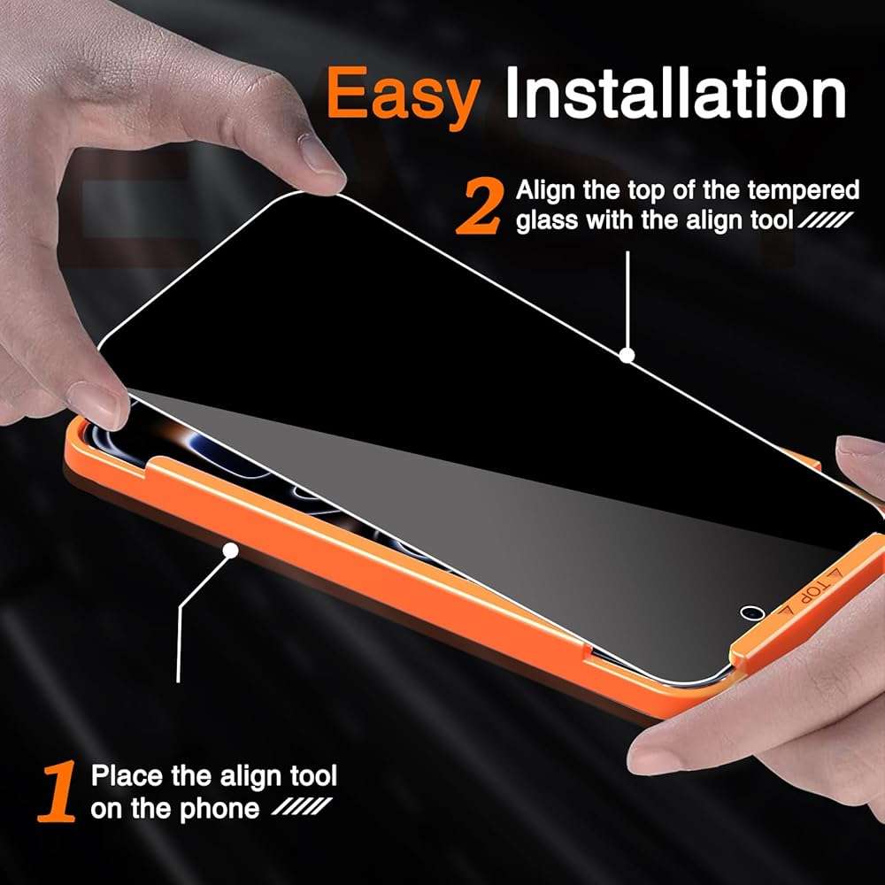 Milomdoi 3 Pack Privacy Screen Protector for iPhone 17 Pro Max [Phone Case Friendly] Accessories Private Film, 3 Pacs Tempered Glass Camera Lens Protector, with Mounting Frame for Apple Anti Spy,Black - Image 3