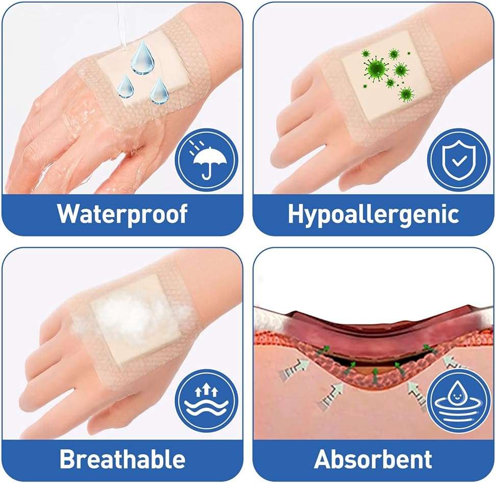 AZEN 12 Pack Silicone Foam Dressing, 3.2" X 4" Waterproof Silicone Bandages with Border Adhesive, Large Bandages for Wounds, Self Adhesive Wound Care and Dressings - Image 5