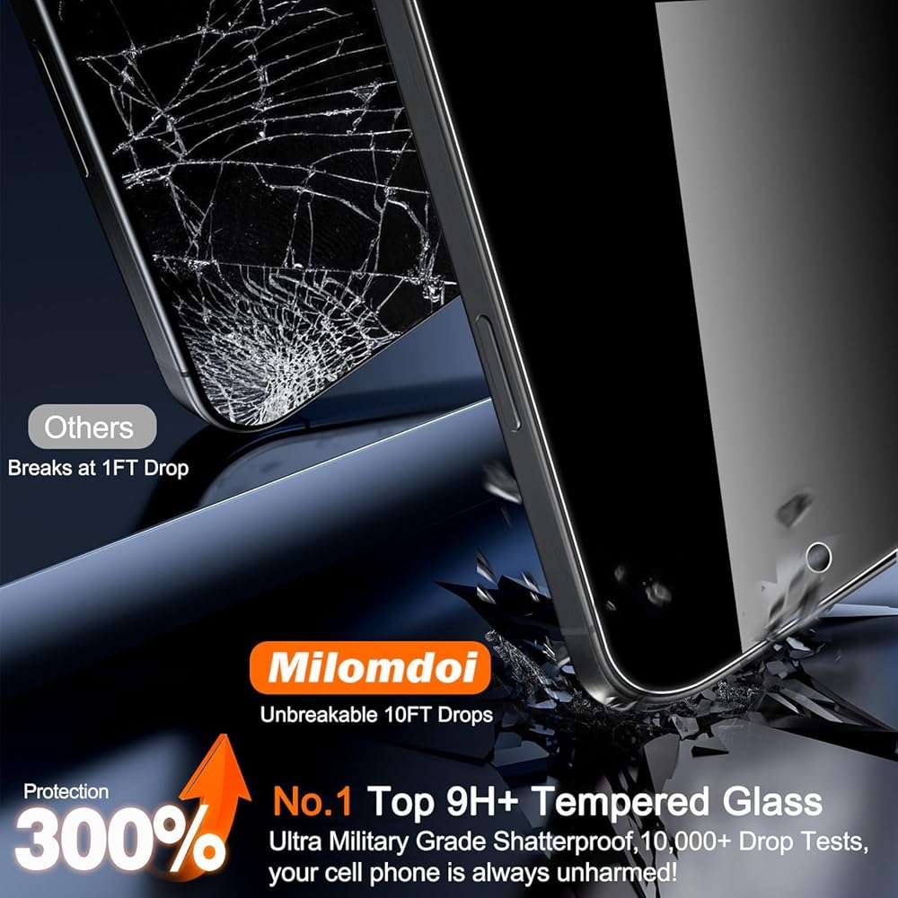 Milomdoi 3 Pack Privacy Screen Protector for iPhone 17 [Phone Case Friendly] Accessories Private Film, 3 Pacs Tempered Glass Camera Lens Protector, with Mounting Frame for Apple Anti Spy,Black - Image 4