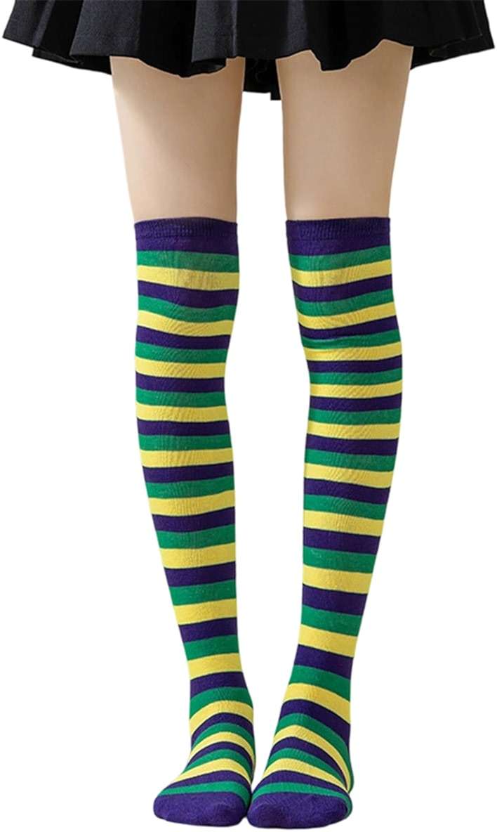 IZUS Women Thigh Over Knee Socks Stretchy Boot High Socks Striped Novelty for Girl Halloween Christmas Cosplay Daily Wear - Image 1