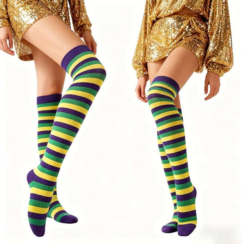 IZUS Women Thigh Over Knee Socks Stretchy Boot High Socks Striped Novelty for Girl Halloween Christmas Cosplay Daily Wear - Image 6