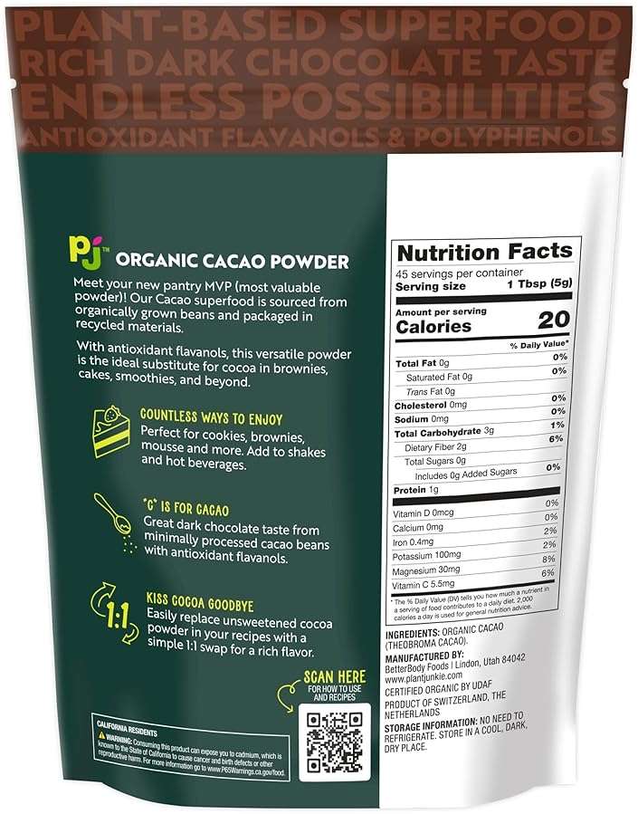 Plant Junkie Organic Cacao Powder, 8 oz - Unsweetened, Rich Dark Chocolate Taste, Certified Non GMO, Gluten Free, Kosher - Image 2