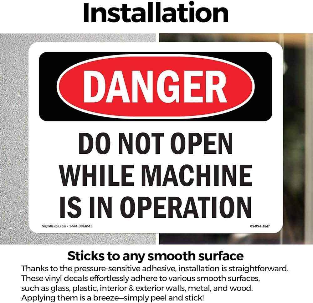 Do Not Open While Machine Is In Operation OSHA Danger Vinyl Decal Label 5 Inch x 3.5 Inch - 5 Pack - Image 3