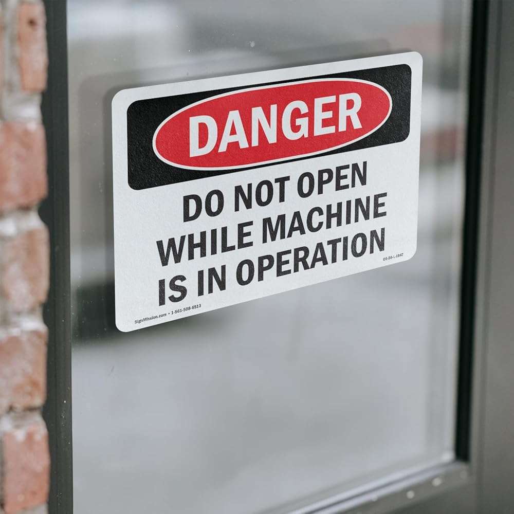 Do Not Open While Machine Is In Operation OSHA Danger Vinyl Decal Label 5 Inch x 3.5 Inch - 5 Pack - Image 4