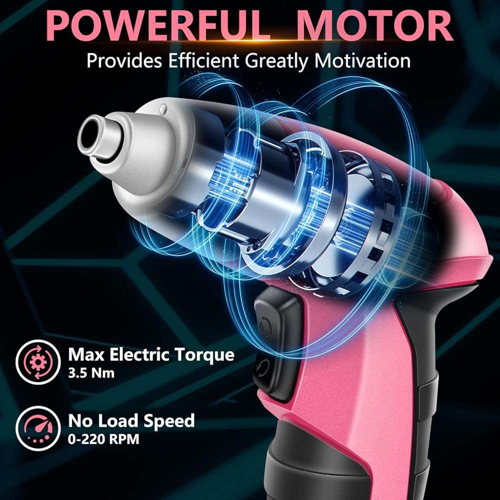 JENABOM Cordless Electric Screwdriver, 3.6V Rechargeable Power Screwdriver with 26pcs Driver Bit, Ideal for Small Projects, Home DIY&Women, Pink - Image 5