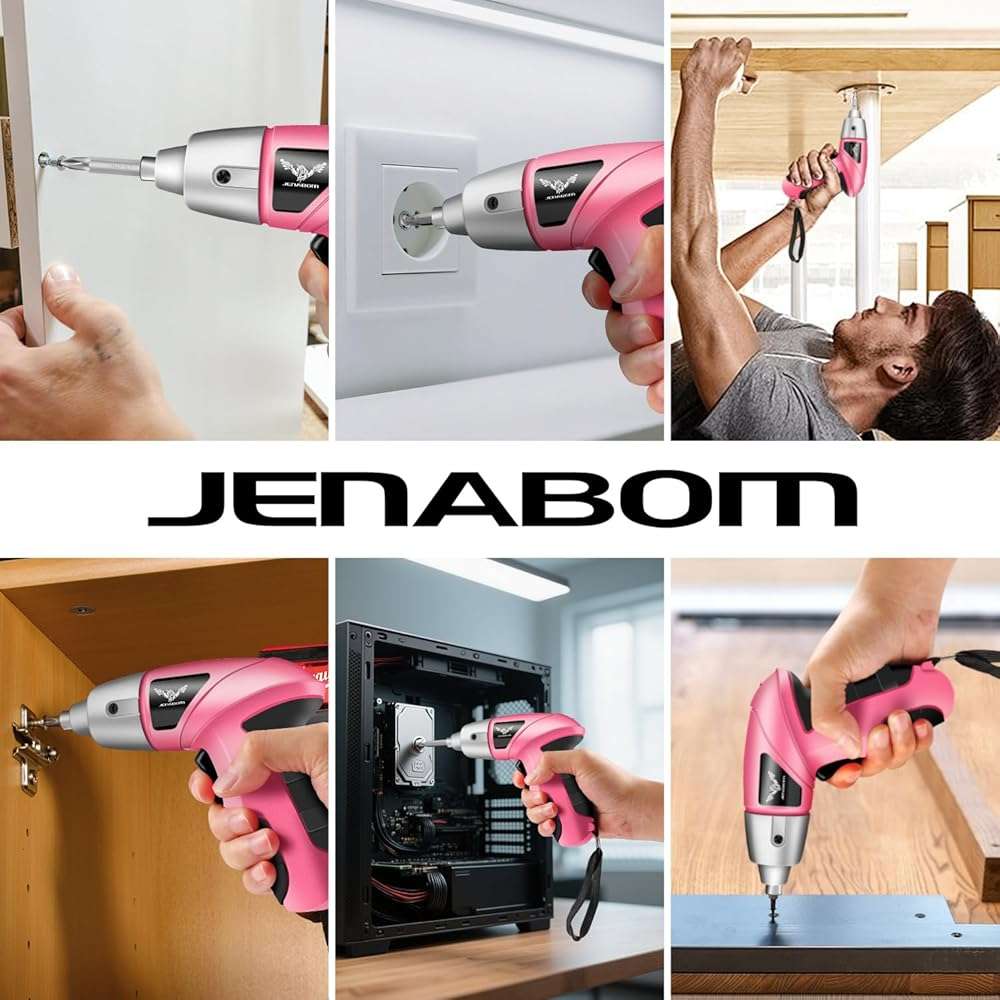 JENABOM Cordless Electric Screwdriver, 3.6V Rechargeable Power Screwdriver with 26pcs Driver Bit, Ideal for Small Projects, Home DIY&Women, Pink - Image 7