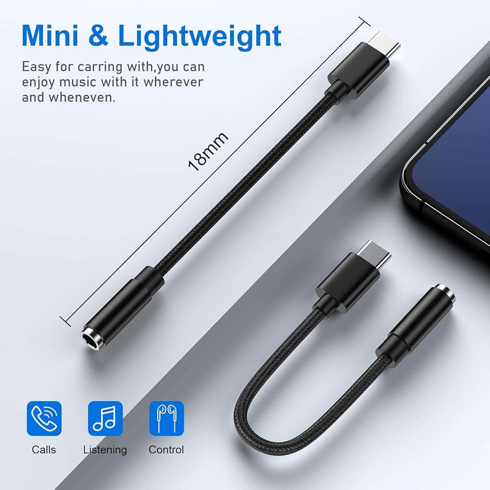 USB C to 3.5mm Audio Headphone Jack Adapter for Samsung Galaxy A17 A16 A56 S25 Ultra/Edge S24 A36 A54 S23,Type C to Aux Audio Dongle Cable Cord for iPhone 17 Pro Max Air 16 Plus 16e,Pixel 10 Pro XL 9a - Image 3