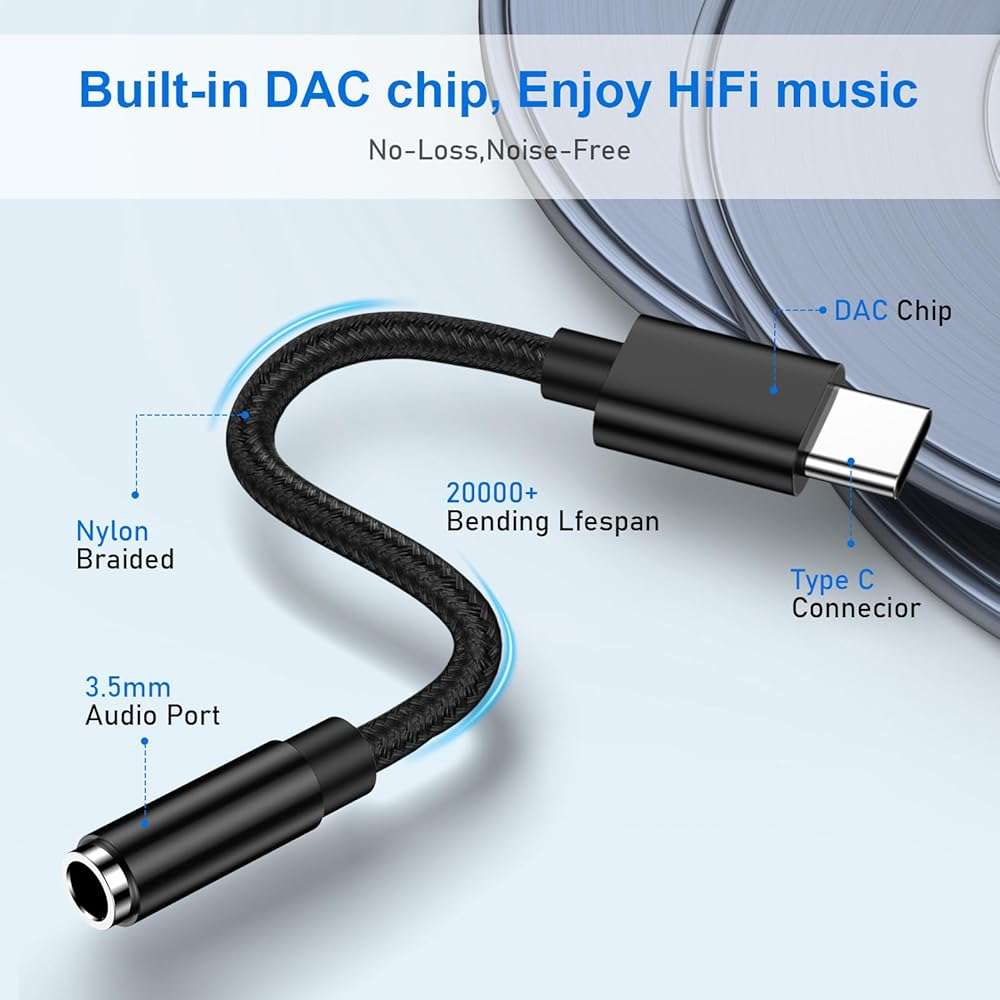 USB C to 3.5mm Audio Headphone Jack Adapter for Samsung Galaxy A17 A16 A56 S25 Ultra/Edge S24 A36 A54 S23,Type C to Aux Audio Dongle Cable Cord for iPhone 17 Pro Max Air 16 Plus 16e,Pixel 10 Pro XL 9a - Image 5