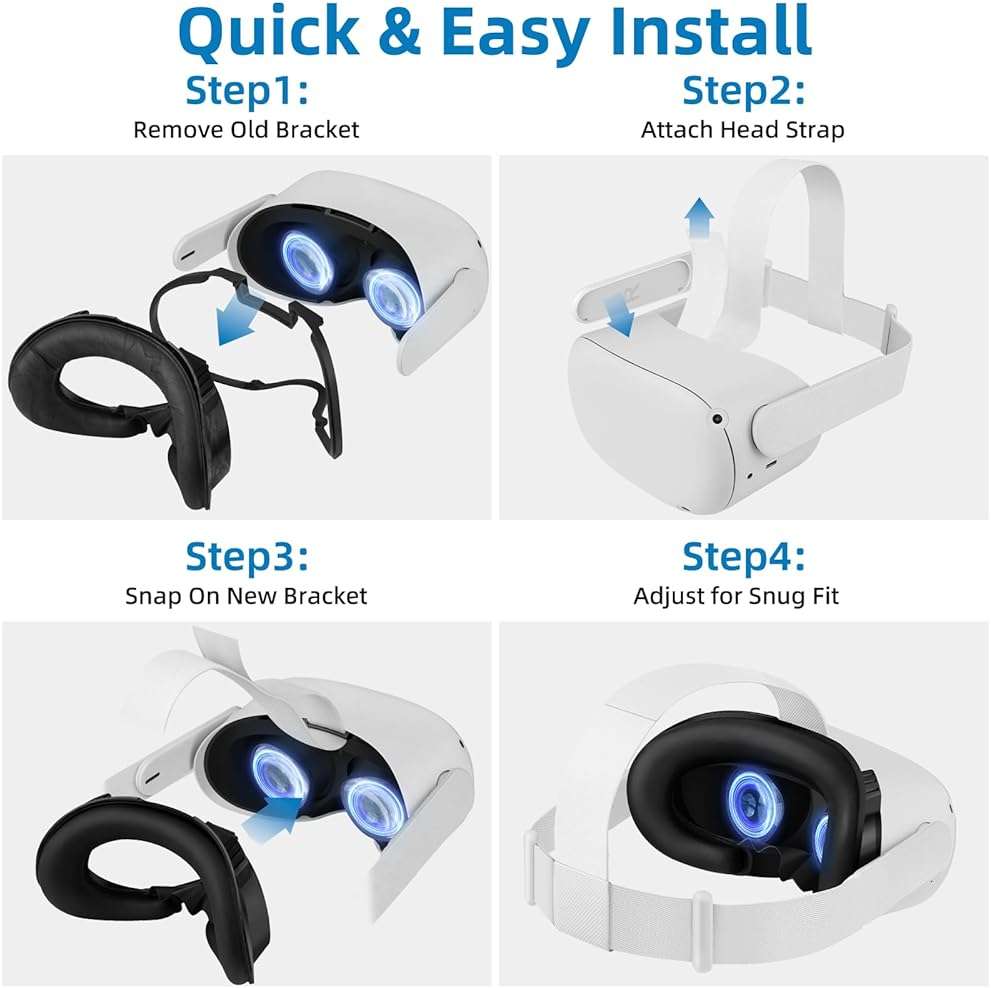 Head Strap and Face Cover Pad for Oculus Quest 2, Original Replacement Headstrap&Sweatproof PU Leather Face Cushion Pad - VR Accessories Kit Compatible with Meta Quest 2 Headset - Image 2