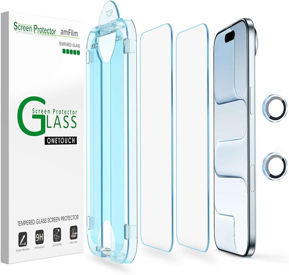 amFilm Auto-Alignment OneTouch Screen Protector for iPhone Air 17 [6.5"] + Camera Lens Protector, Bubble Free, 9H Tempered Glass, Anti-Scratch, Drop Protection, HD Clear, Case Friendly (17-6.5”) - Image 1