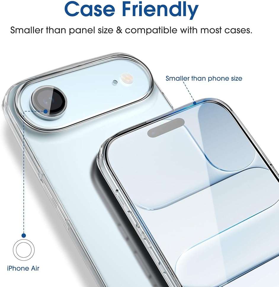 amFilm Auto-Alignment OneTouch Screen Protector for iPhone Air 17 [6.5"] + Camera Lens Protector, Bubble Free, 9H Tempered Glass, Anti-Scratch, Drop Protection, HD Clear, Case Friendly (17-6.5”) - Image 7