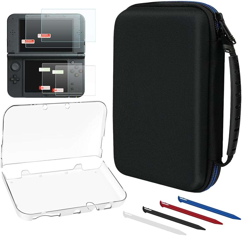 4-in-1 Accessories Kit for Nintendo New 3DS XL/LL – Full Protection Bundle Includes Carrying Case, Clear Hard Shell, 4 Stylus Pens & 2 Sets of Screen Protectors Compatible with New 3DS XL/LL Console - Image 1