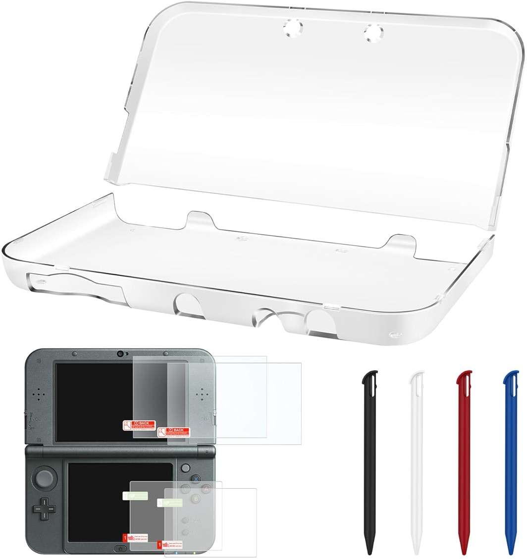 3-in-1 Accessories Kit for Nintendo New 3DS XL/LL – Clear Hard Case + Screen Protectors (Tempered Glass & PET) + 4 Stylus Pens – Protective Bundle Compatible with New 3DS LL/XL - Image 1