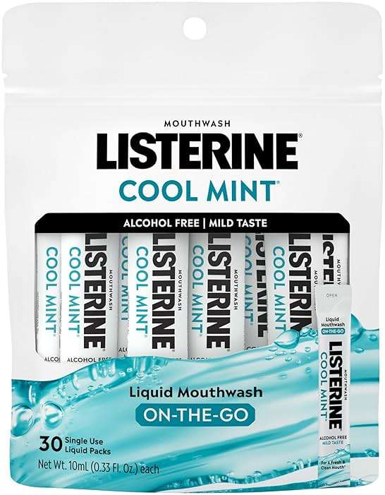Listerine Mouthwash On-the-Go Travel Essentials Individual Packets of Alcohol-Free Cool Mint Flavor Oral Rinse Kills Bad Breath Germs Mini Travel Size Mouthwash, 30 ct - Image 1