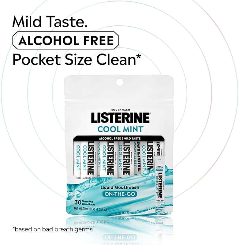 Listerine Mouthwash On-the-Go Travel Essentials Individual Packets of Alcohol-Free Cool Mint Flavor Oral Rinse Kills Bad Breath Germs Mini Travel Size Mouthwash, 30 ct - Image 4