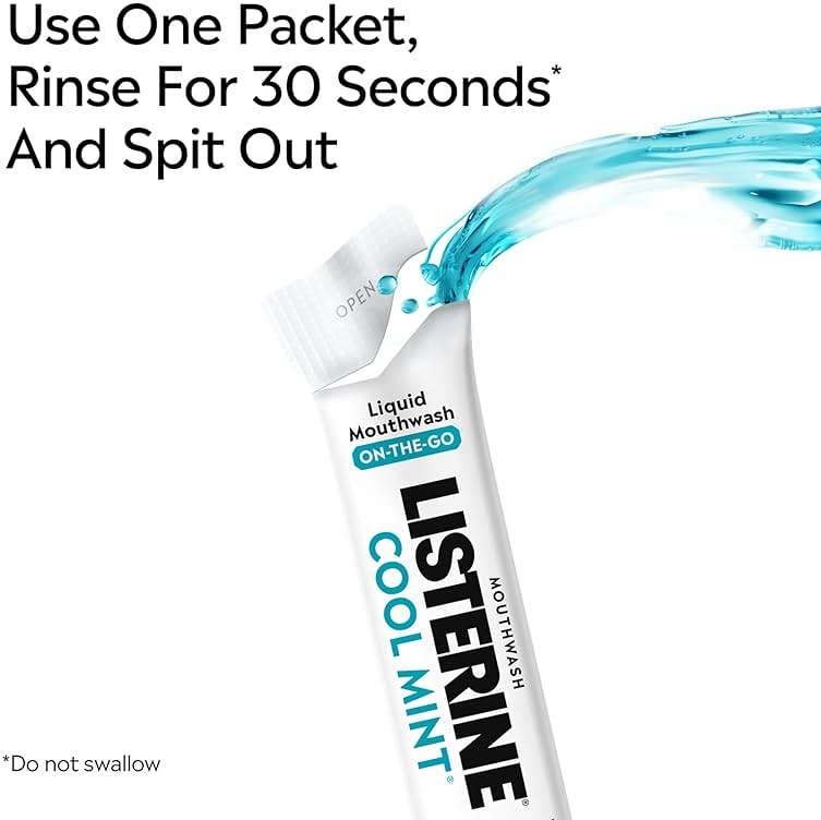 Listerine Mouthwash On-the-Go Travel Essentials Individual Packets of Alcohol-Free Cool Mint Flavor Oral Rinse Kills Bad Breath Germs Mini Travel Size Mouthwash, 30 ct - Image 7