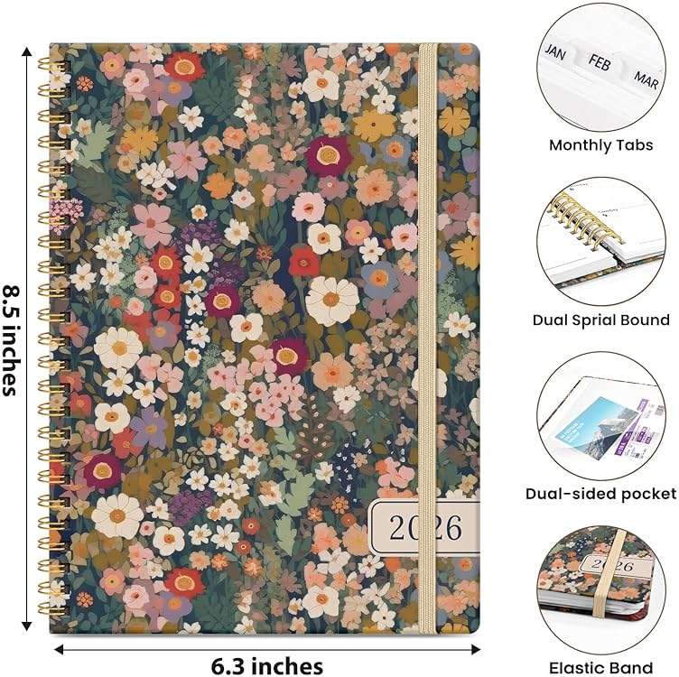 Planner 2026-2027, Monthly and Weekly Academic Planner July 2026 - June 2027, Hardcover Student Teacher Planning Agenda Calendar Book with Tabs, Perfect for Office School Supplies, A5 (6.3" x 8.5") - Garden - Image 3